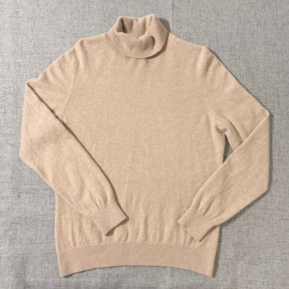 Lands End Sweater Women L 14-16 Tan Beige 100% Kaschmir Cashmere Turtleneck - Picture 4 of 7